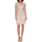 Studio 1 Elbow-sleeve Belted Novelty Knit Sheath Dress - Petite