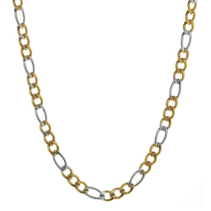 Mens Two-tone Stainless Steel 20 7mm Figaro Chain