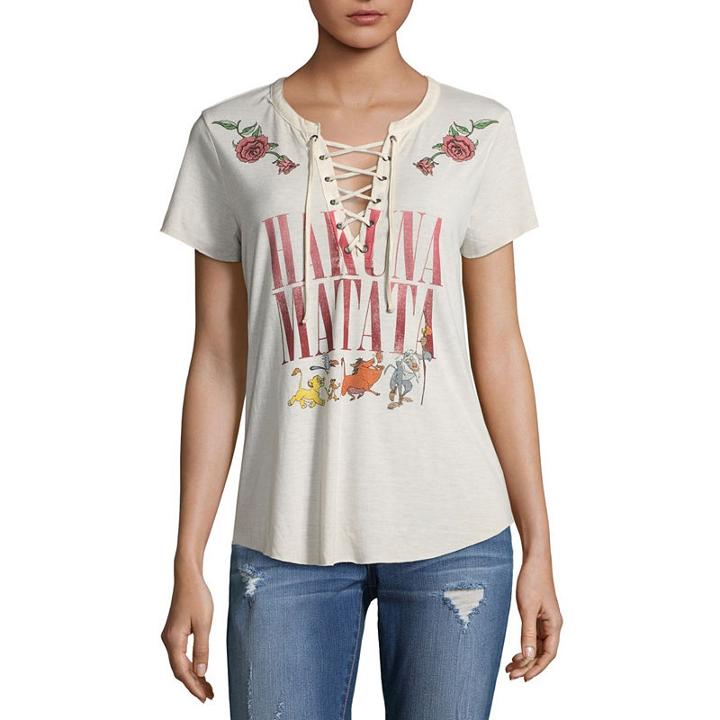 Short Sleeve V Neck The Lion King Graphic T-shirt-juniors