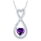 Diamond Accent Purple Amethyst Heart Sterling Silver Pendant