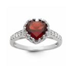 Womens Genuine Garnet Red Sterling Silver Heart Cocktail Ring