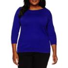 Worthington 3/4-sleeve Pointelle-trim Sweater - Plus