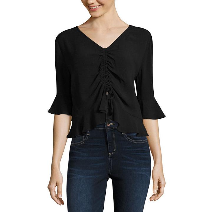 Arizona 3/4 Sleeve Rouched Front Blouse-juniors