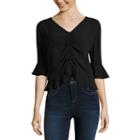 Arizona 3/4 Sleeve Rouched Front Blouse-juniors