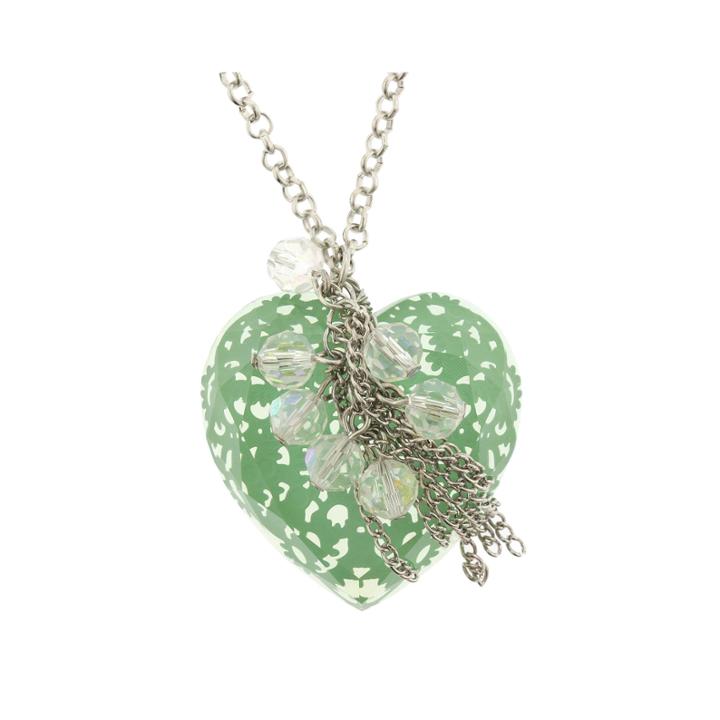 Capelli Of New York Silver-tone Green Heart Pendant Necklace