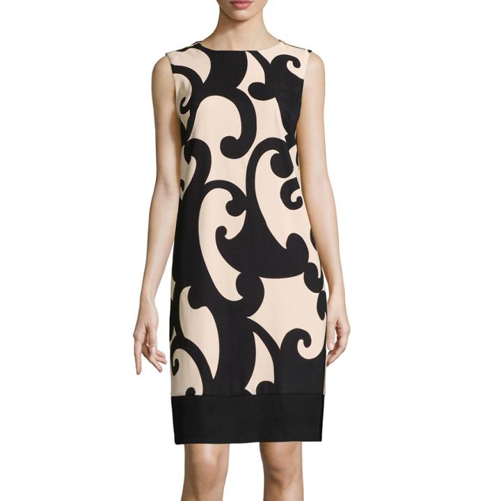 Alyx Sleeveless Zipper-shoulder Scroll Print Shift Dress