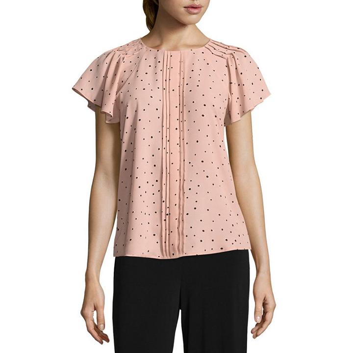 Worthington Short Sleeve Round Neck Georgette Blouse-petite