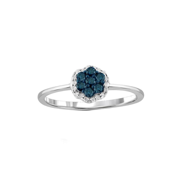 1/4 Ct. T.w. White & Color-enhanced Blue Diamond Cluster Sterling Silver Ring