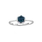 1/4 Ct. T.w. White & Color-enhanced Blue Diamond Cluster Sterling Silver Ring
