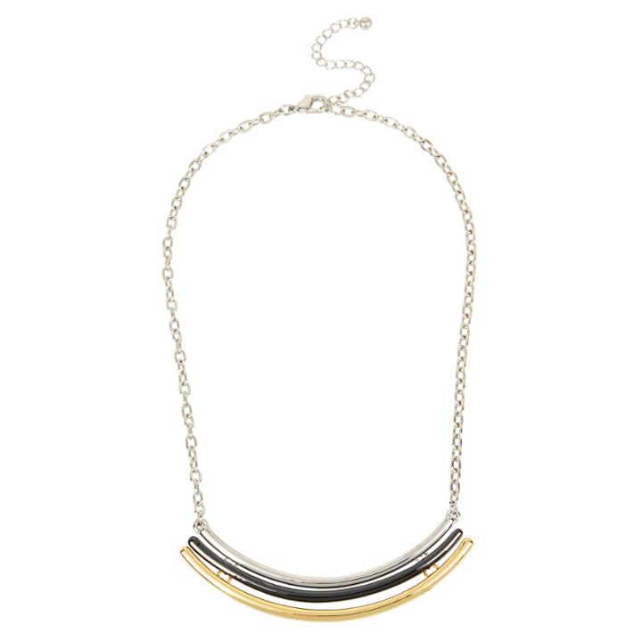 Worthington Tri-tone Curved Bar Necklace