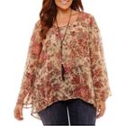 Unity World Wear Long Sleeve Scoop Neck Woven Floral Blouse-plus