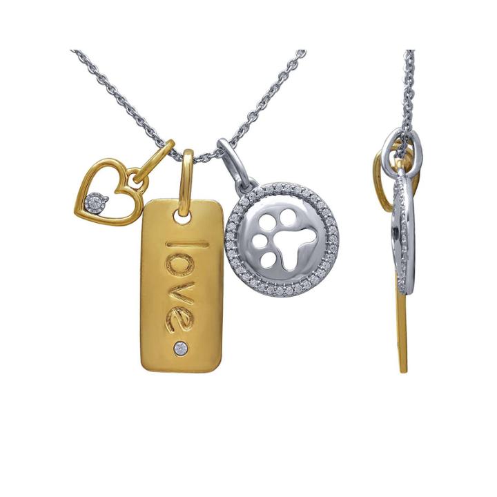 Aspca Tender Voices 1/6 Ct. T.w. Diamond Two-tone Charm Pendant Necklace