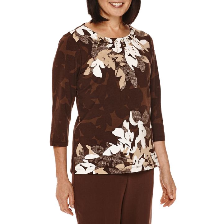Alfred Dunner Santa Fe 3/4-sleeve Floral-print Top