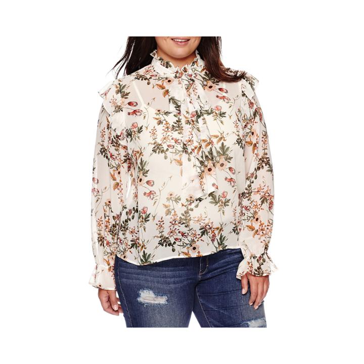 Belle + Sky&trade; Long-sleeve Bow Blouse - Plus