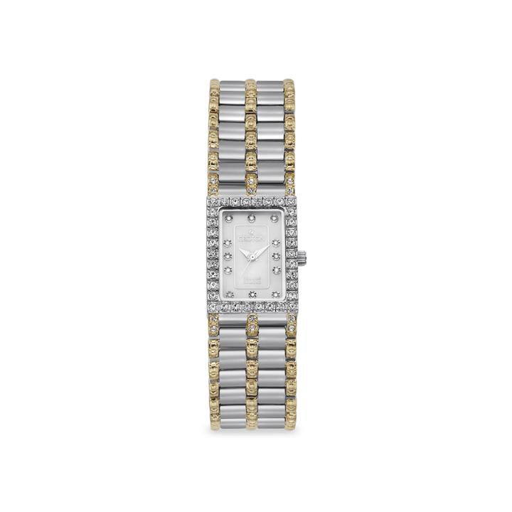 Croton Womens Diamond-accent Square Two-tone Stainless Steel Bracelet Watch