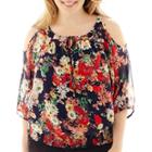 By & By 3/4-sleeve Floral Print Cold-shoulder Peasant Top - Plus