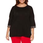 Worthington Elbow Sleeve Beaded Cuff Pullover Sweater - Plus
