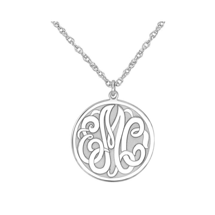 Personalized Sterling Silver 20mm Monogram Round Pendant Necklace
