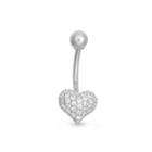 10k White Gold Cubic Zirconia Pave Heart Belly Ring
