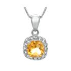 Cushion-cut Genuine Citrine And White Topaz Sterling Silver Pendant Necklace