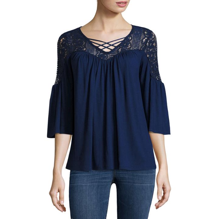 A.n.a 3/4 Sleeve Solid Peasant Top