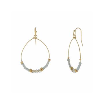 Natasha Blue Gold-tone Oval Hoop Drop Earrings