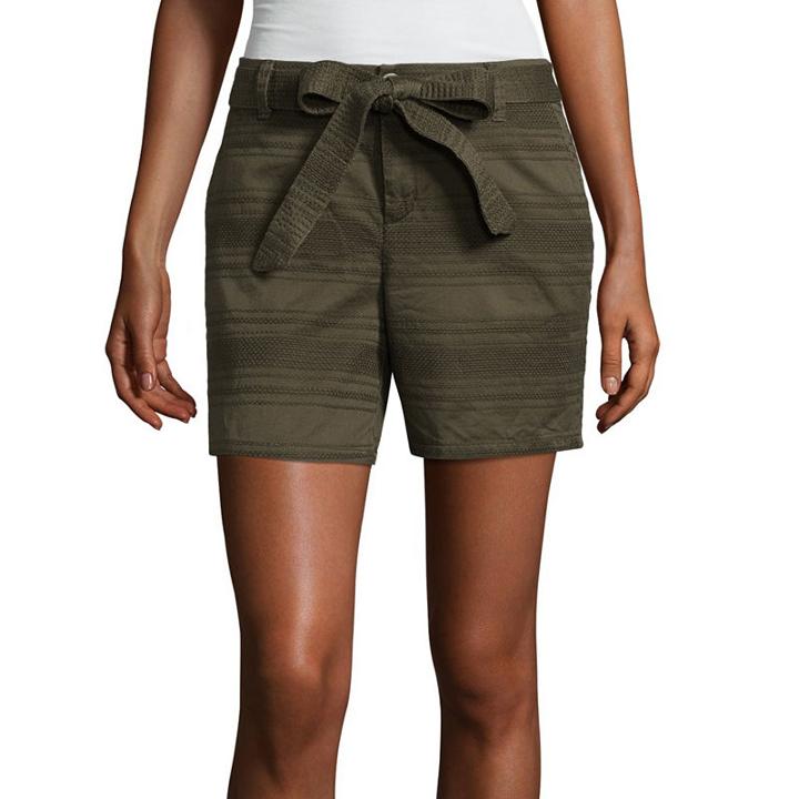 Liz Claiborne Tie Front Textured 5 Chino Shorts