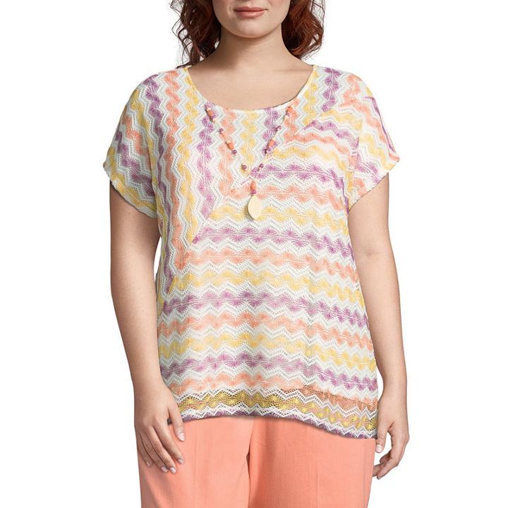 Alfred Dunner Short Sleeve Crew Neck Pattern T-shirt-womens Plus