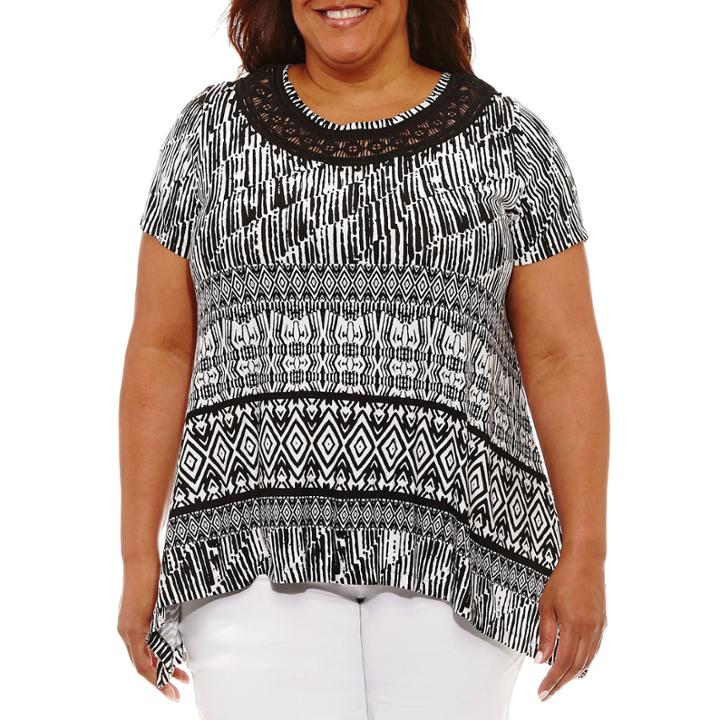Lark Lane Modern Knits Short Sleeve Scoop Neck T-shirt-womens Plus
