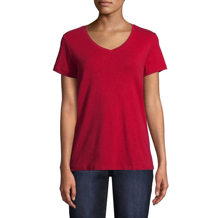 St. John's Bay Short Sleeve V Neck T-shirt-womens Petite
