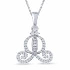 Enchanted Disney Fine Jewelry 1/5 C.t.t.w. Diamond Cinderella Carriage Pendant Necklace In Sterling Silver