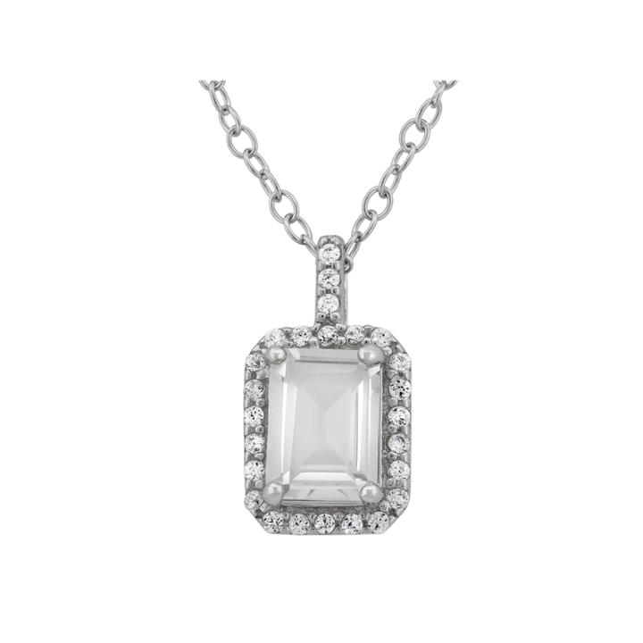 Genuine White Topaz & Cubic Zirconia Sterling Silver Pendant Necklace