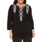 Alfred Dunner 3/4 Sleeve Split Crew Neck Pullover Sweater-plus