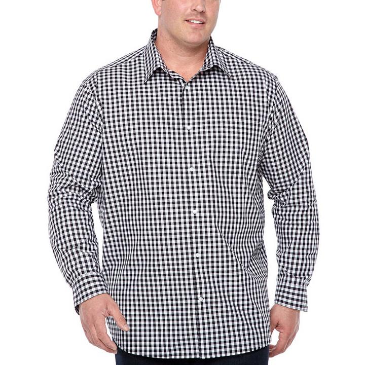 Claiborne Long Sleeve Windowpane Button-front Shirt-big And Tall