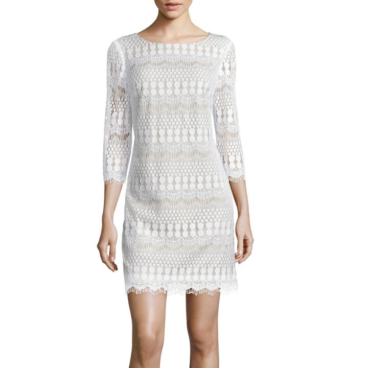 Ronni Nicole 3/4-sleeve Scalloped-edge Lace Shift Dress