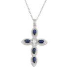 Lab-created Blue Sapphire & White Sapphire Sterling Silver Cross Pendant