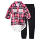 Plaid Top W/ Knit Denim Legging Set