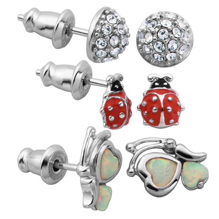 3 Pair Lab Created White Opal Earring Sets