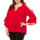By & By 3/4 Sleeve Scoop Neck Crepe Ruffled Blouse-juniors