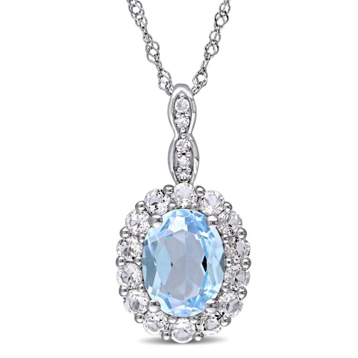 Womens Diamond Accent Blue Blue Topaz 14k Gold Pendant Necklace