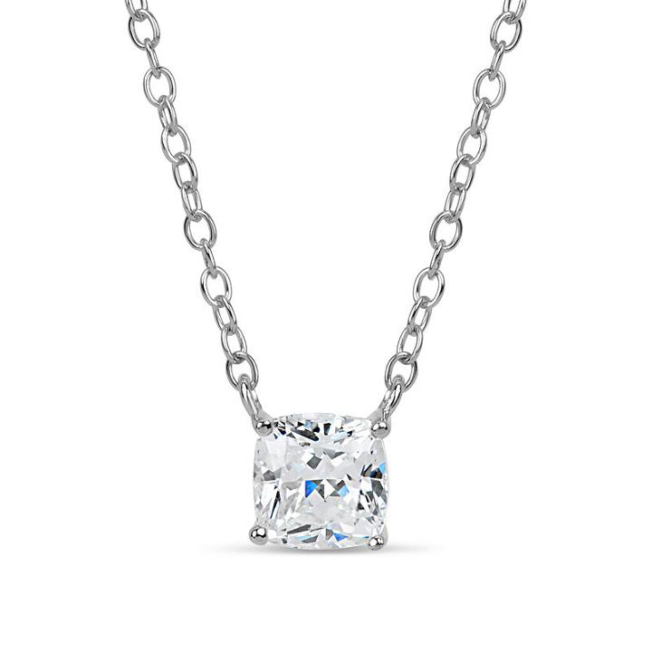 Sterling Silver & 18k Rose Gold Over Silver Cushion Cut 1 1/7 Ct. T.w. Solitaire Necklace Featuring Swarovski Zirconia