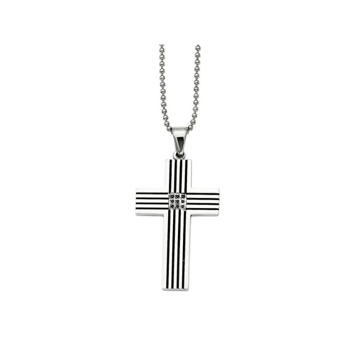 Mens Color-enhanced Black Diamond Accent Stainless Steel Black-plated Cross Pendant