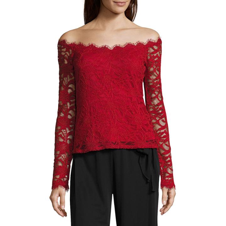 Blu Sage Long Sleeve Sweetheart Neck Lace Blouse