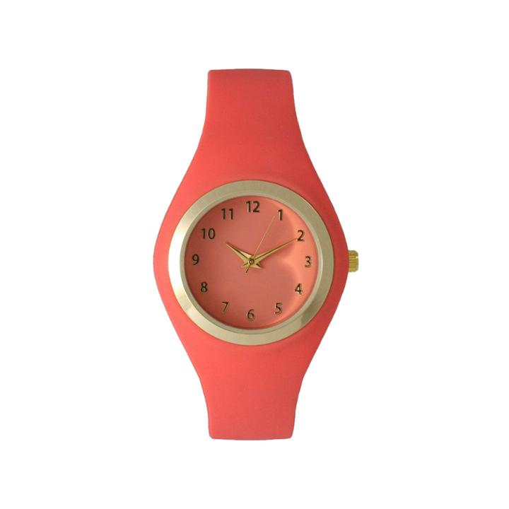 Olivia Pratt Womens Gold-tone Coral Silicone Strap Watch 15310s
