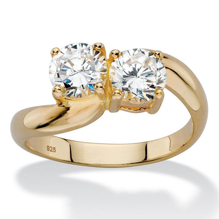 Diamonart Womens 2 Ct. T.w. White Cubic Zirconia Gold Over Silver Cocktail Ring
