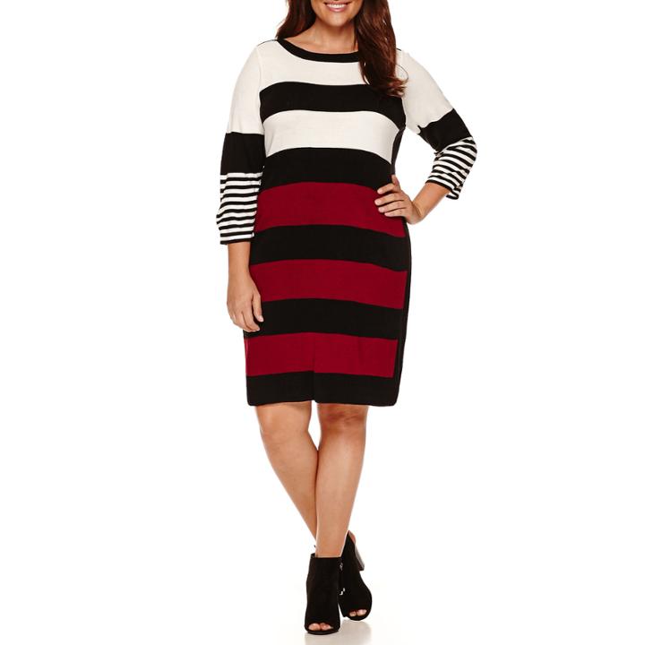 Studio 1 3/4 Sleeve Stripe Sweater Dress-plus