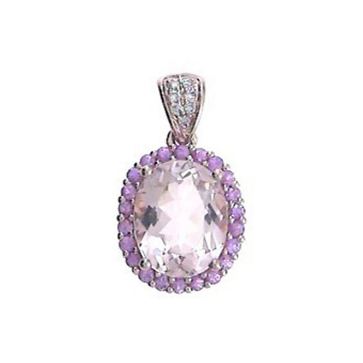 Womens Diamond Accent Pink Morganite 14k Gold Pendant Necklace