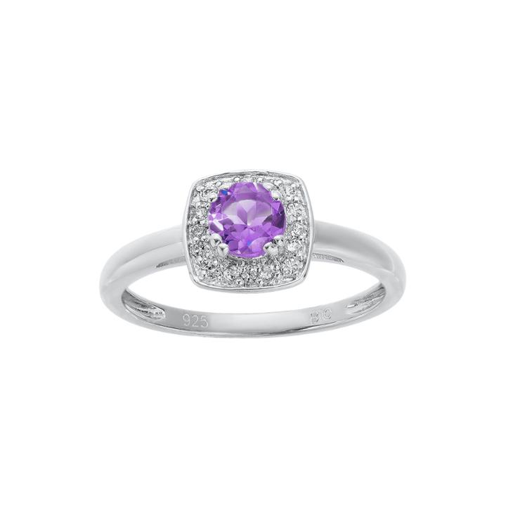 Genuine Amethyst And White Topaz Sterling Silver Ring