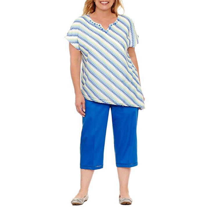 Alfred Dunner Corsica Short Sleeve Split Crew Neck T-shirt-plus