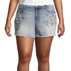 Arizona 2 1/2 High Rise Embroidered Denim Shorts-juniors Plus